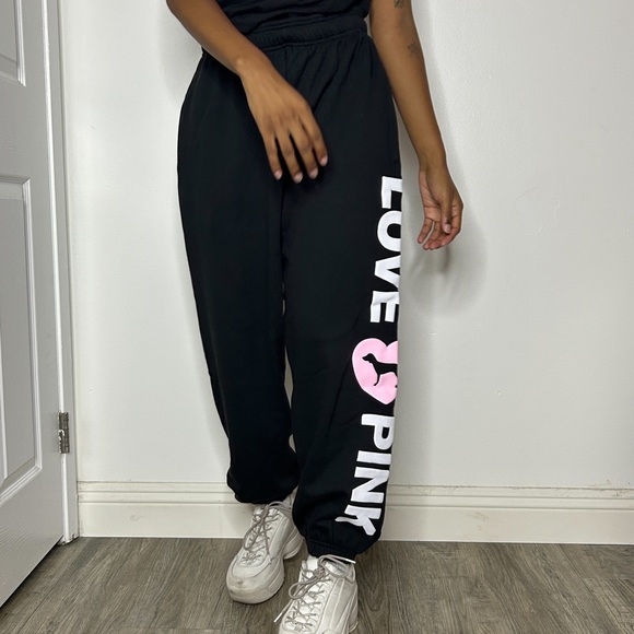 PINK Originals Black Logo Campus Sweatpants EUC - Picture 6 of 7